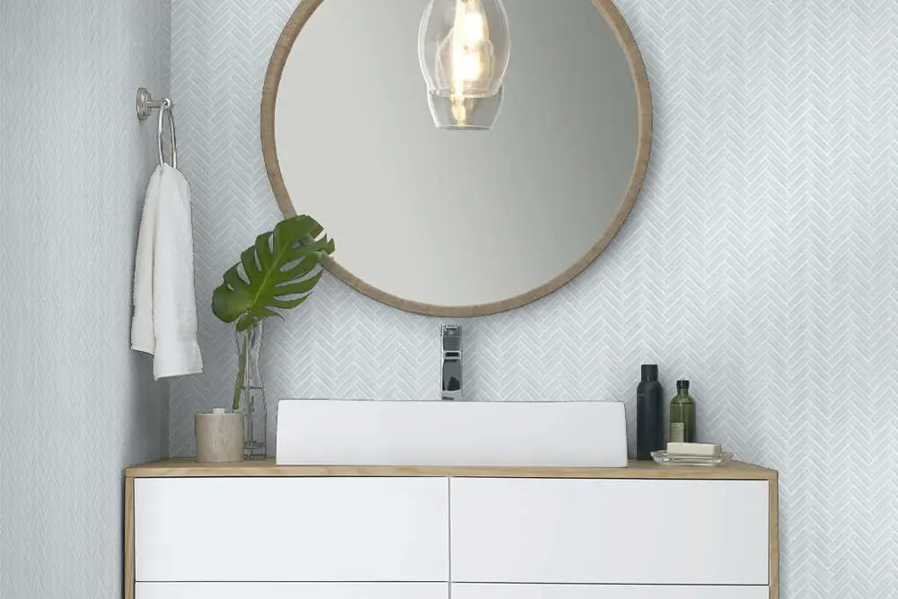mosaic tile backsplash in bathroom 