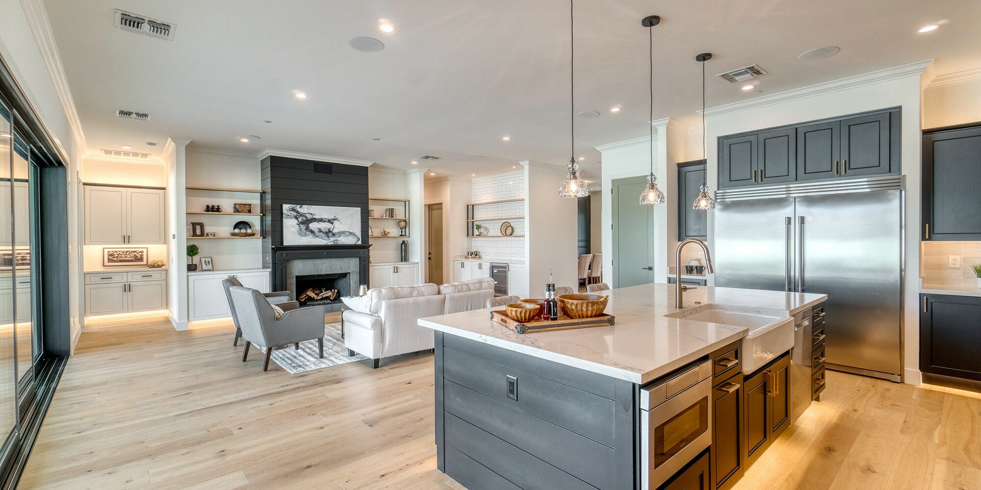 modern kitchen interior with open floor plan